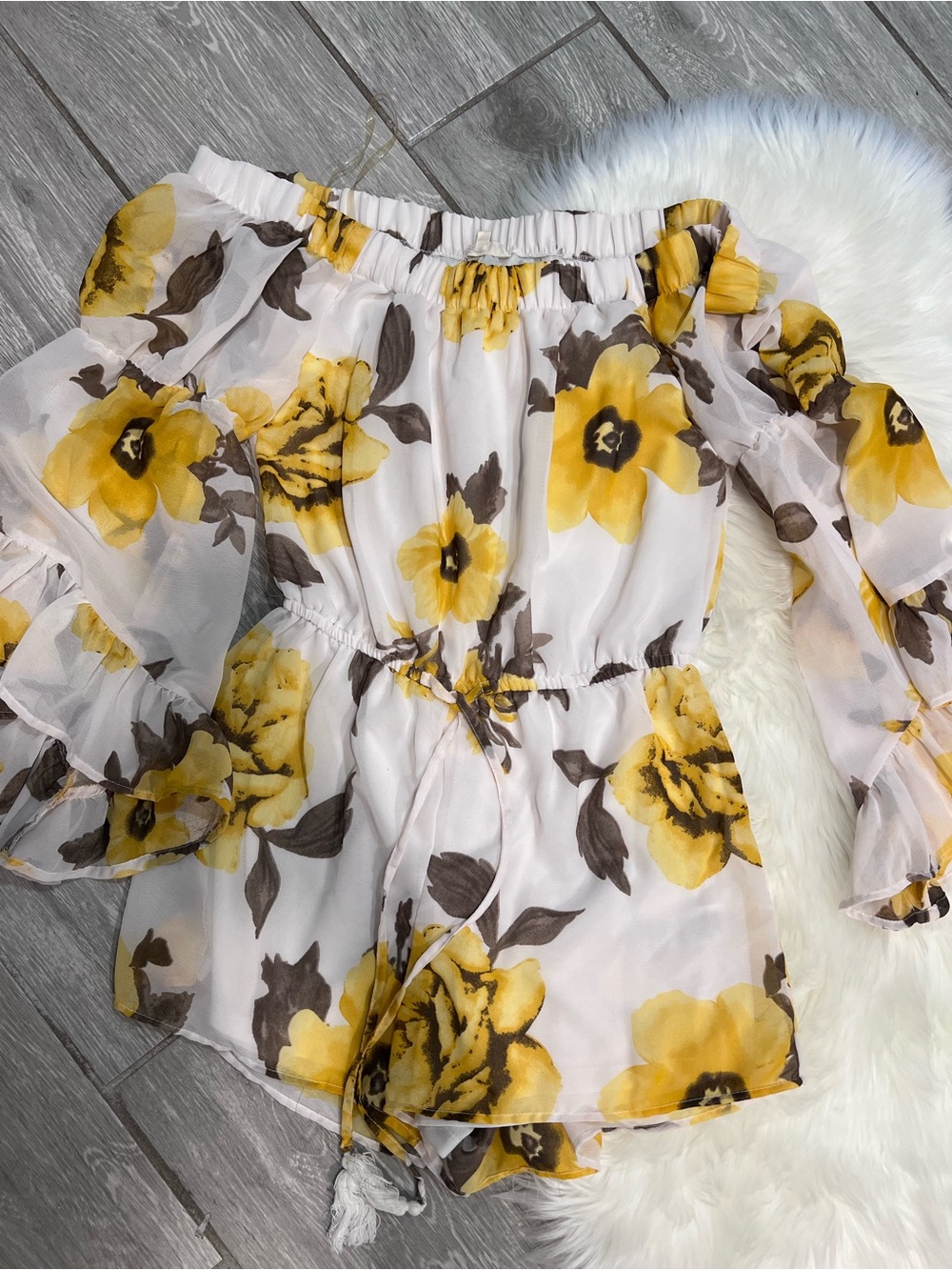 Blush Yellow Floral Off-Shoulder Romper